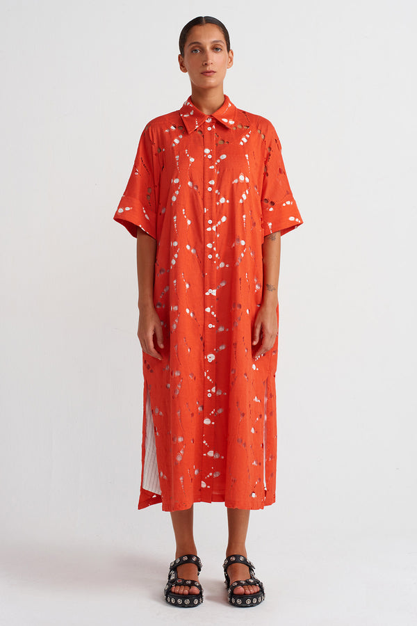 NU Striped Lined Lace Shirt Dress Pomegranate