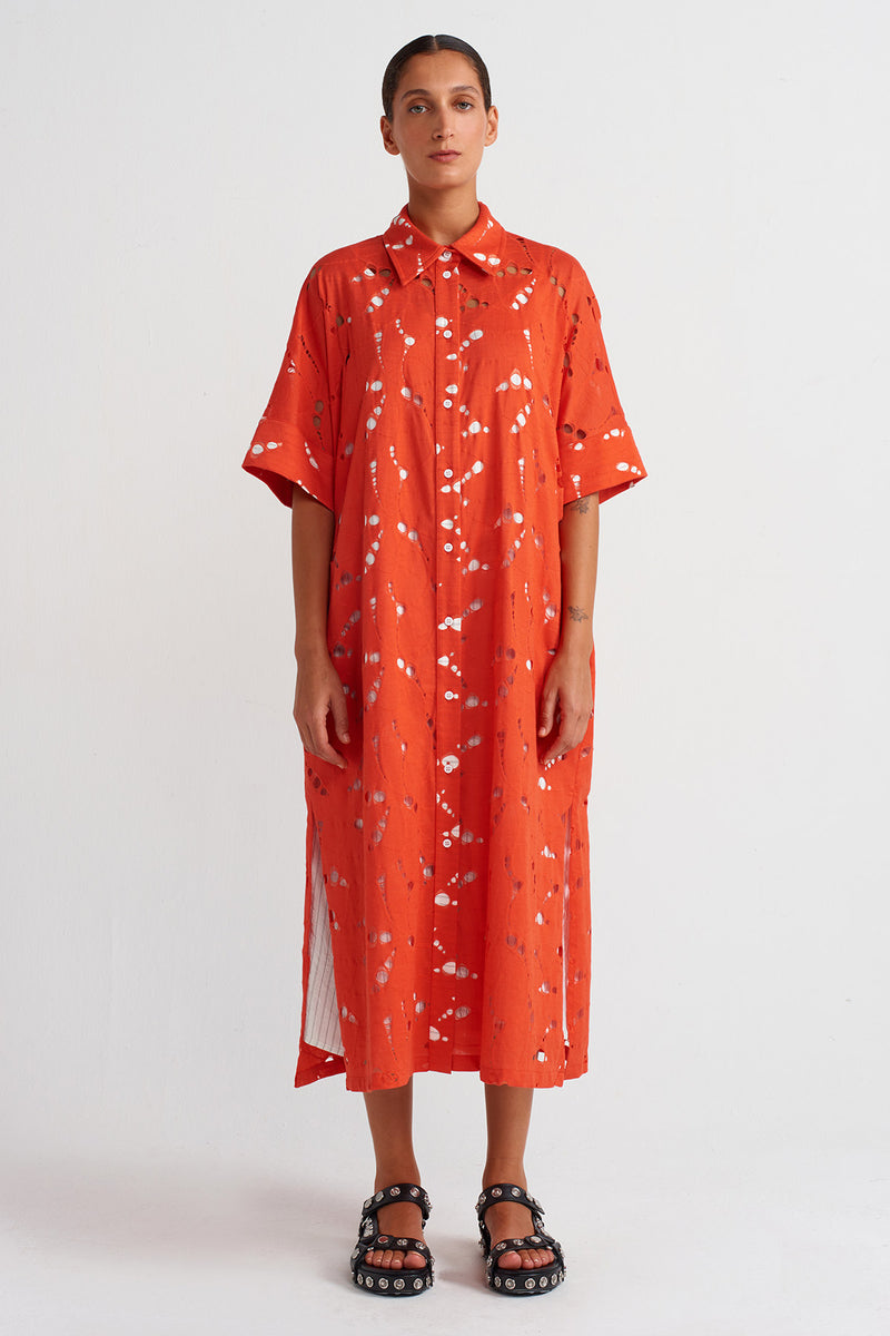 NU Striped Lined Lace Shirt Dress Pomegranate