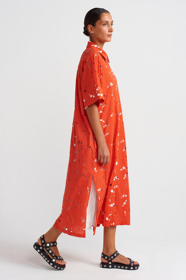 NU Striped Lined Lace Shirt Dress Pomegranate