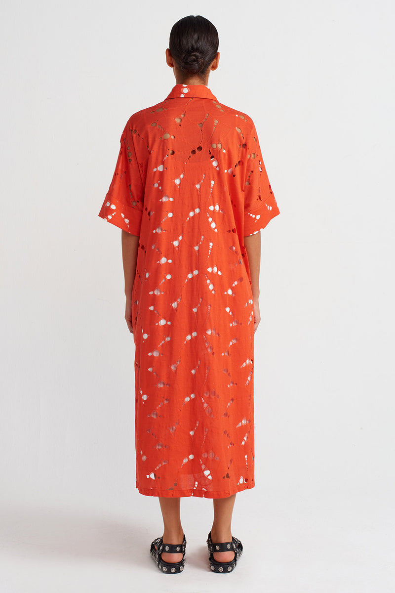 NU Striped Lined Lace Shirt Dress Pomegranate