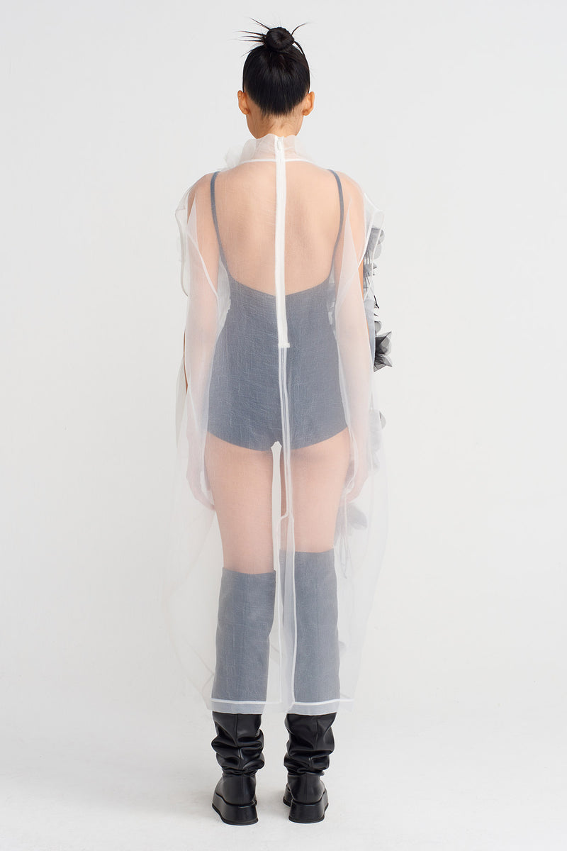 NU Floral Embroidered Organza Dress Off White/Black