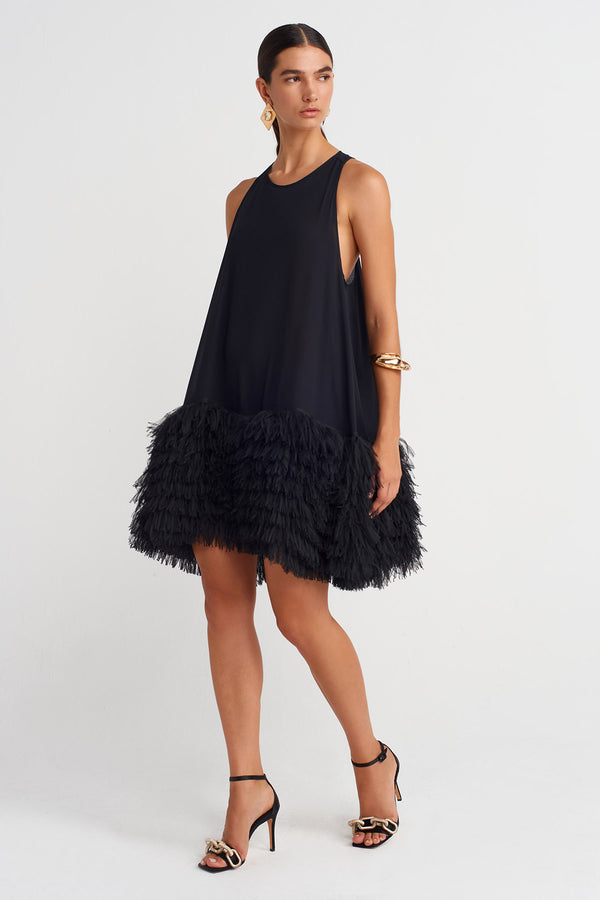 NU Black Tulle-Trimmed Dress Black