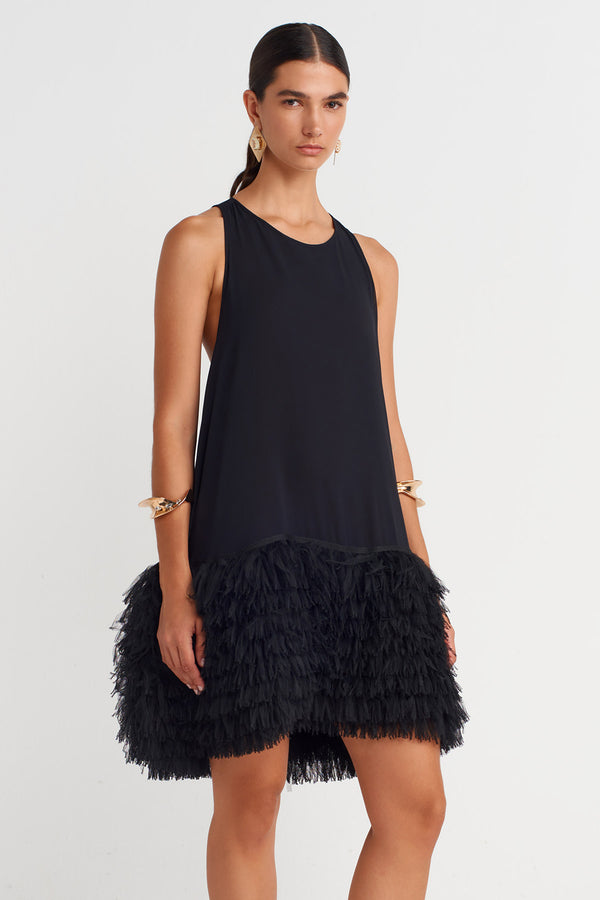 NU Black Tulle-Trimmed Dress Black