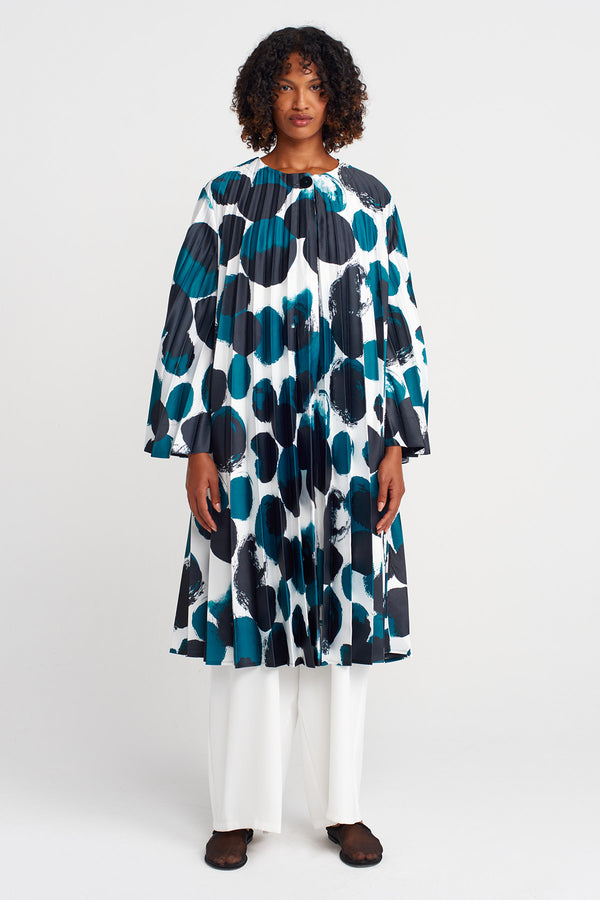 NU Patterned Long Pleated Jacket Multi Color