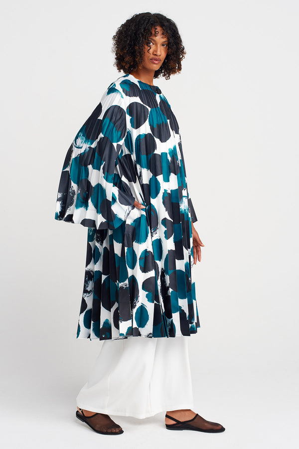 NU Patterned Long Pleated Jacket Multi Color