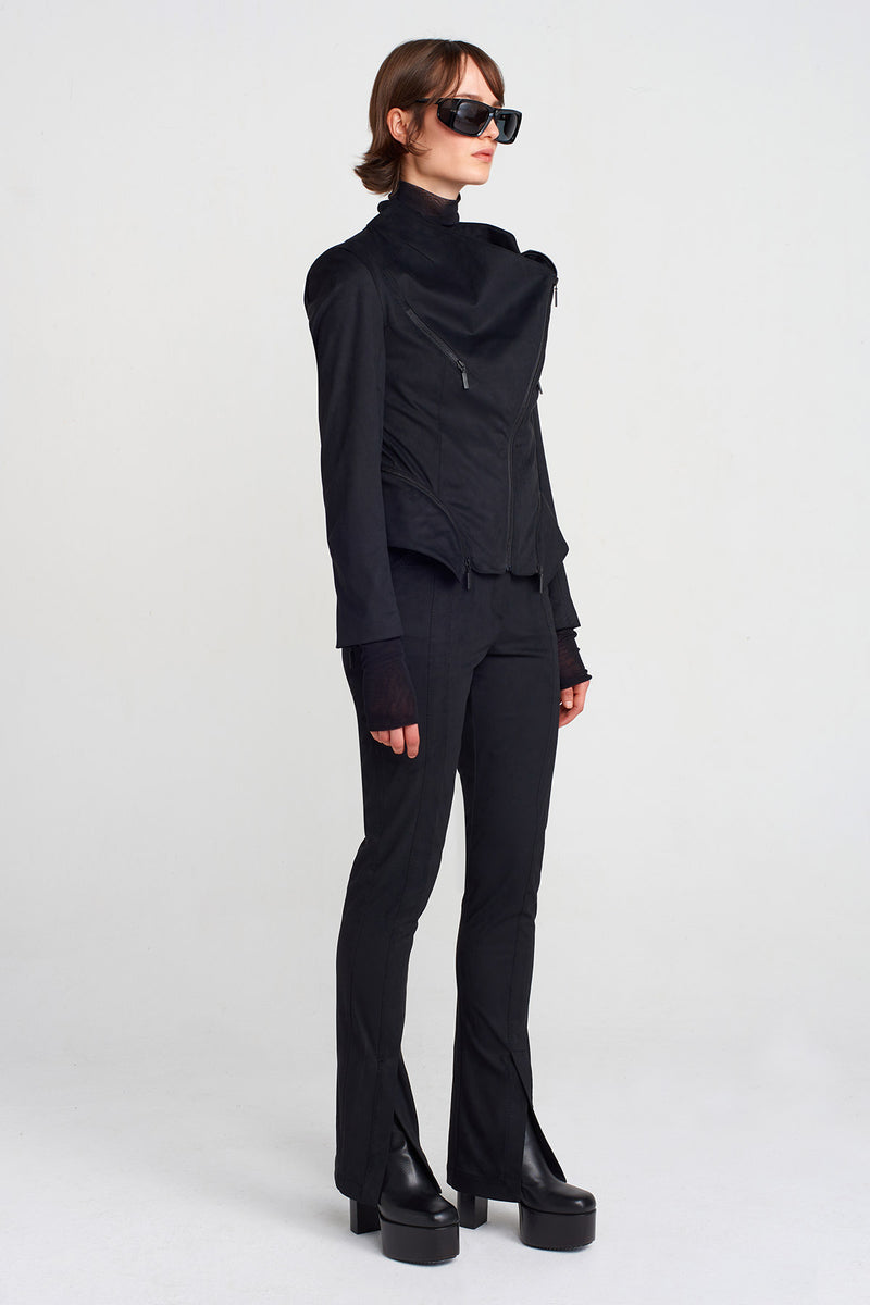 Nu Zipper Detailed Suede Jacket Black