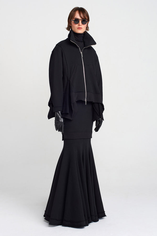 Nu Metal Zippered Asymmetric Cardigan Black