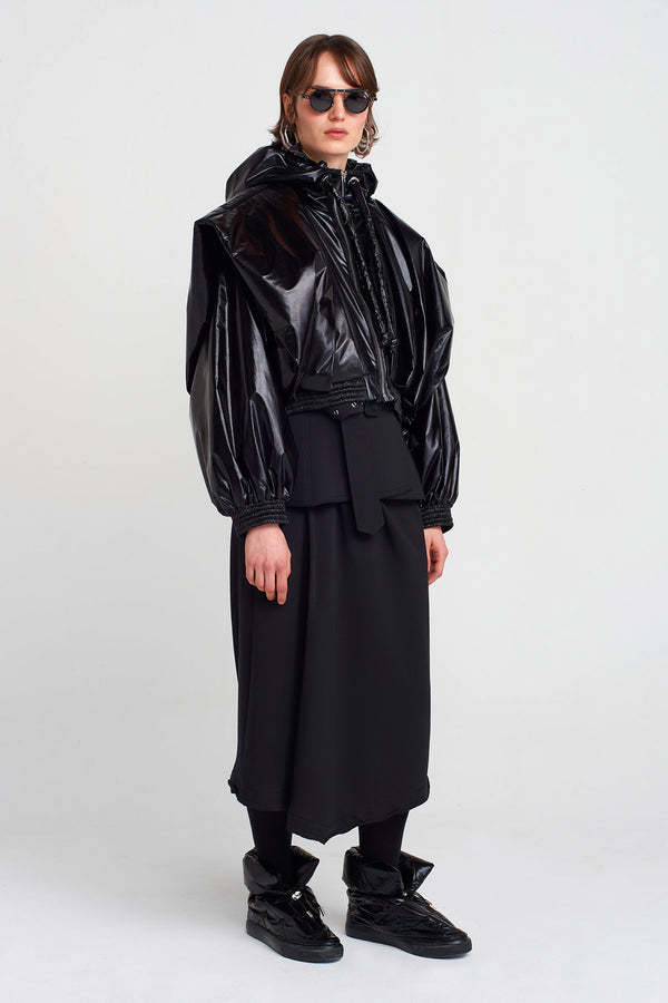 Nu Shiny, Large Shoulder Bomber Jacket Black