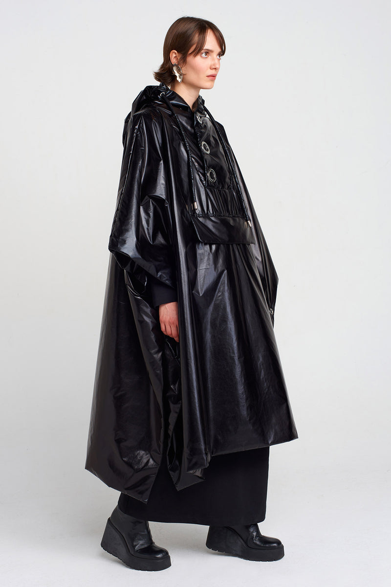 Nu Shiny Oversize, Long Raincoat Black