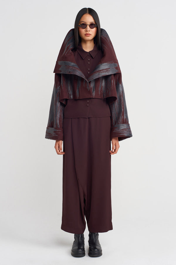 NU Printed Jacket With Large Collar Eggplant