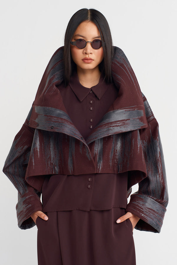 NU Printed Jacket With Large Collar Eggplant