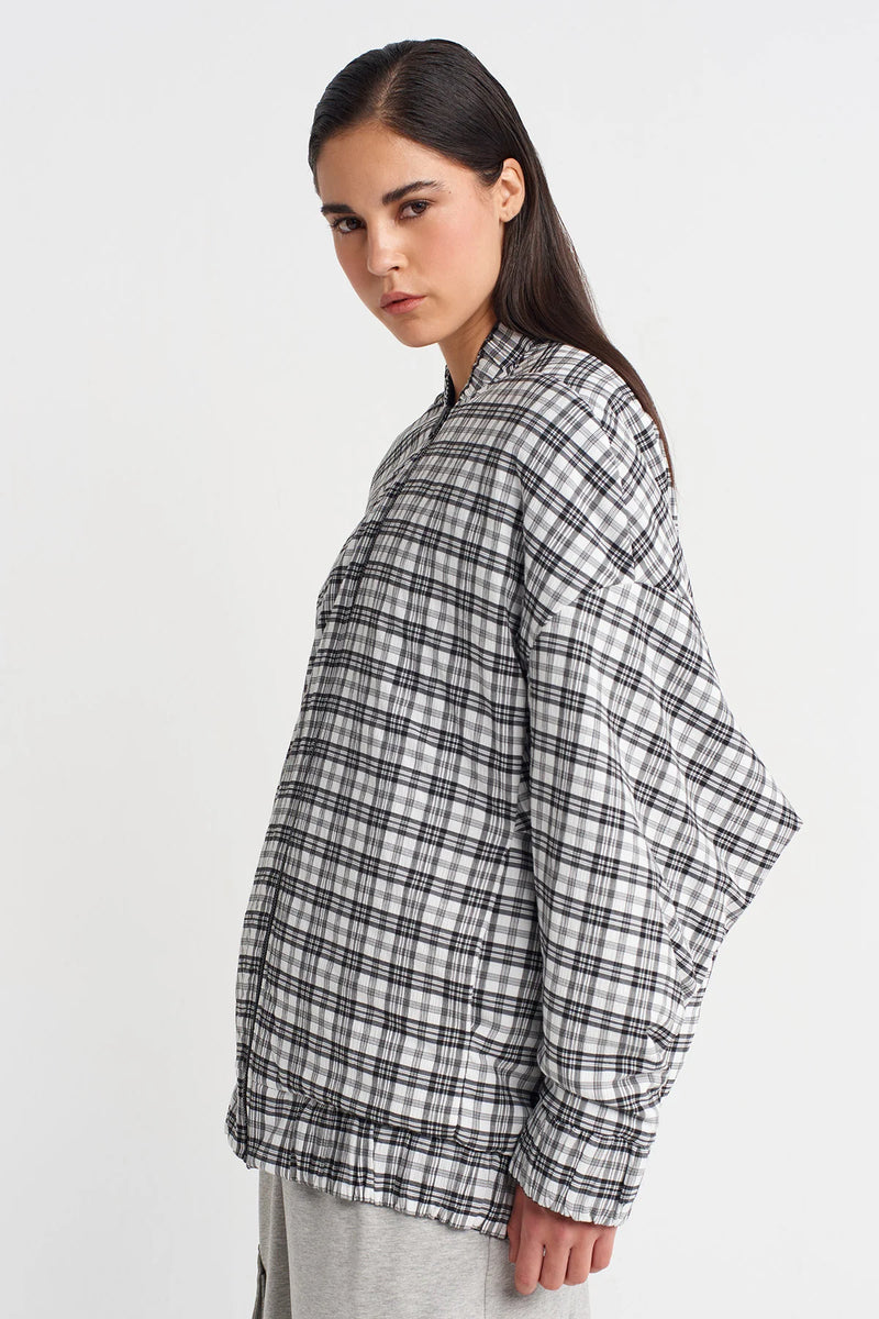 NU Plaid Long Bomber Jacket Black/White