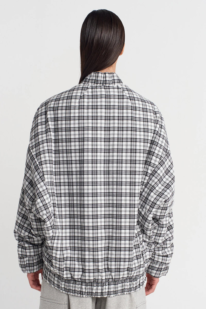 NU Plaid Long Bomber Jacket Black/White