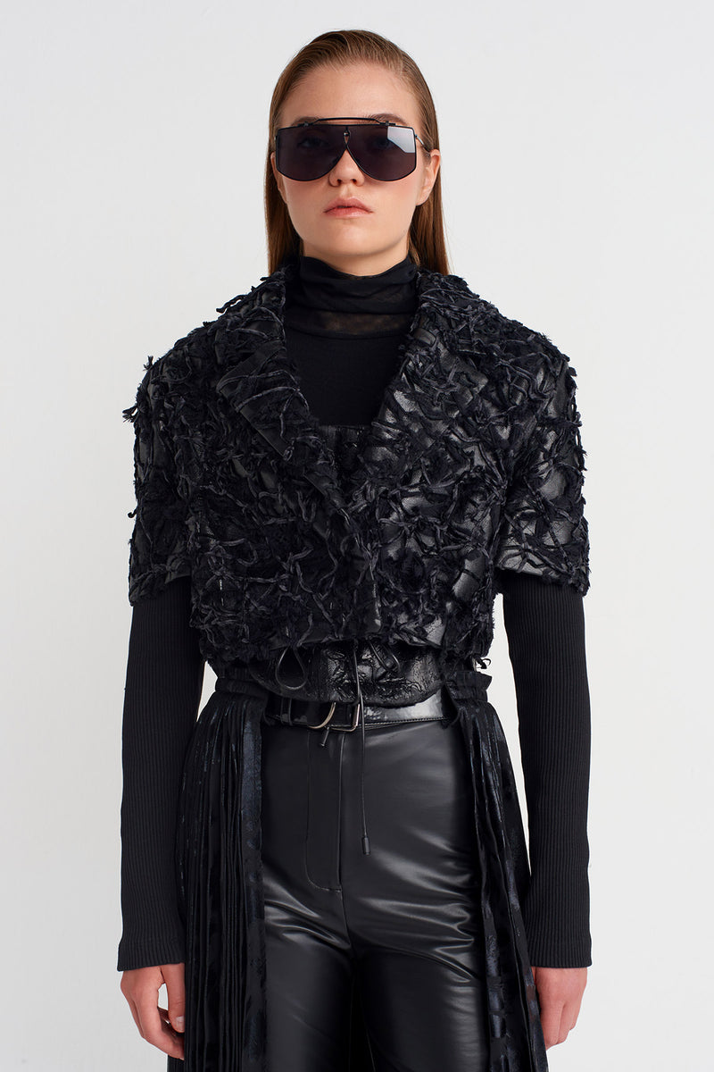 Nu Textured Crop Jacket Black