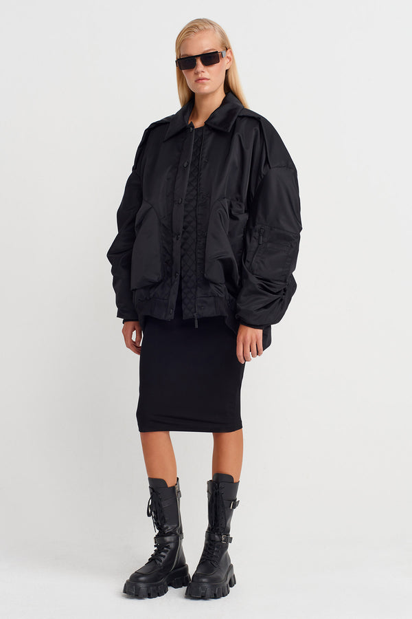 Nu Oversized Bomber Jacket Black