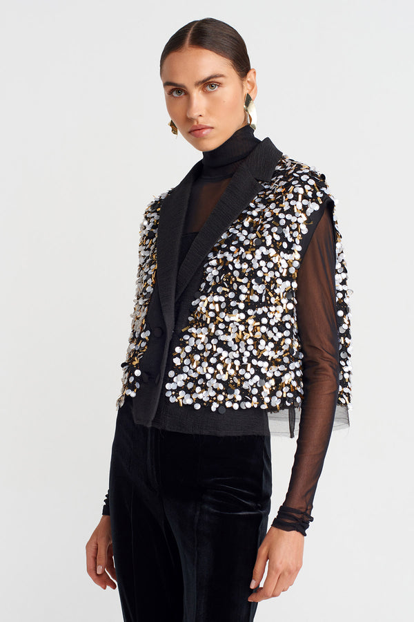 Nu Sequin-Embroidered Vest Black