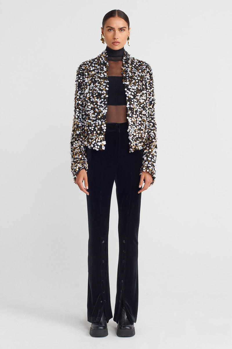 Nu Elegant Sequin-Embroidered Jacket Black