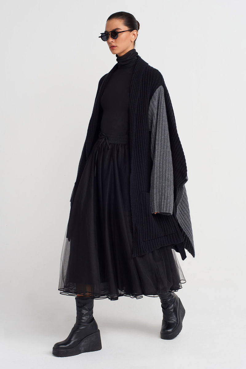 Nu Two-Tone Oversized Knit Cardigan Black & Grey