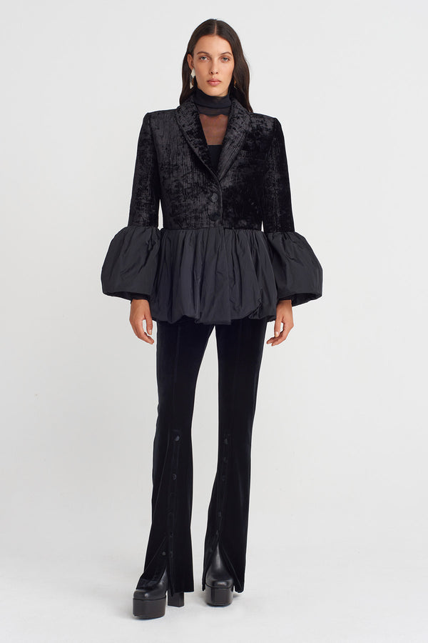 Nu Ribbed Velvet Flared Jacket Black