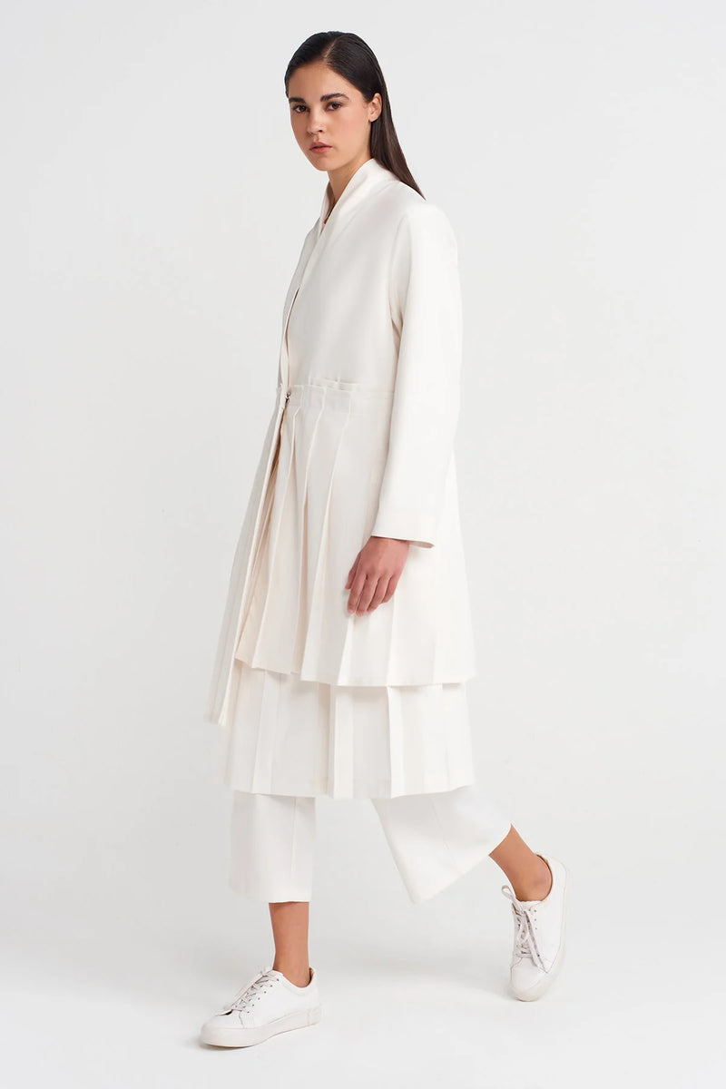 NU Pleated Long Jacket Off White