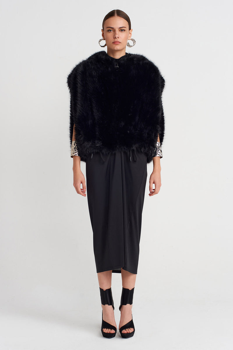 Nu Vegan Fur Hooded Vest Black