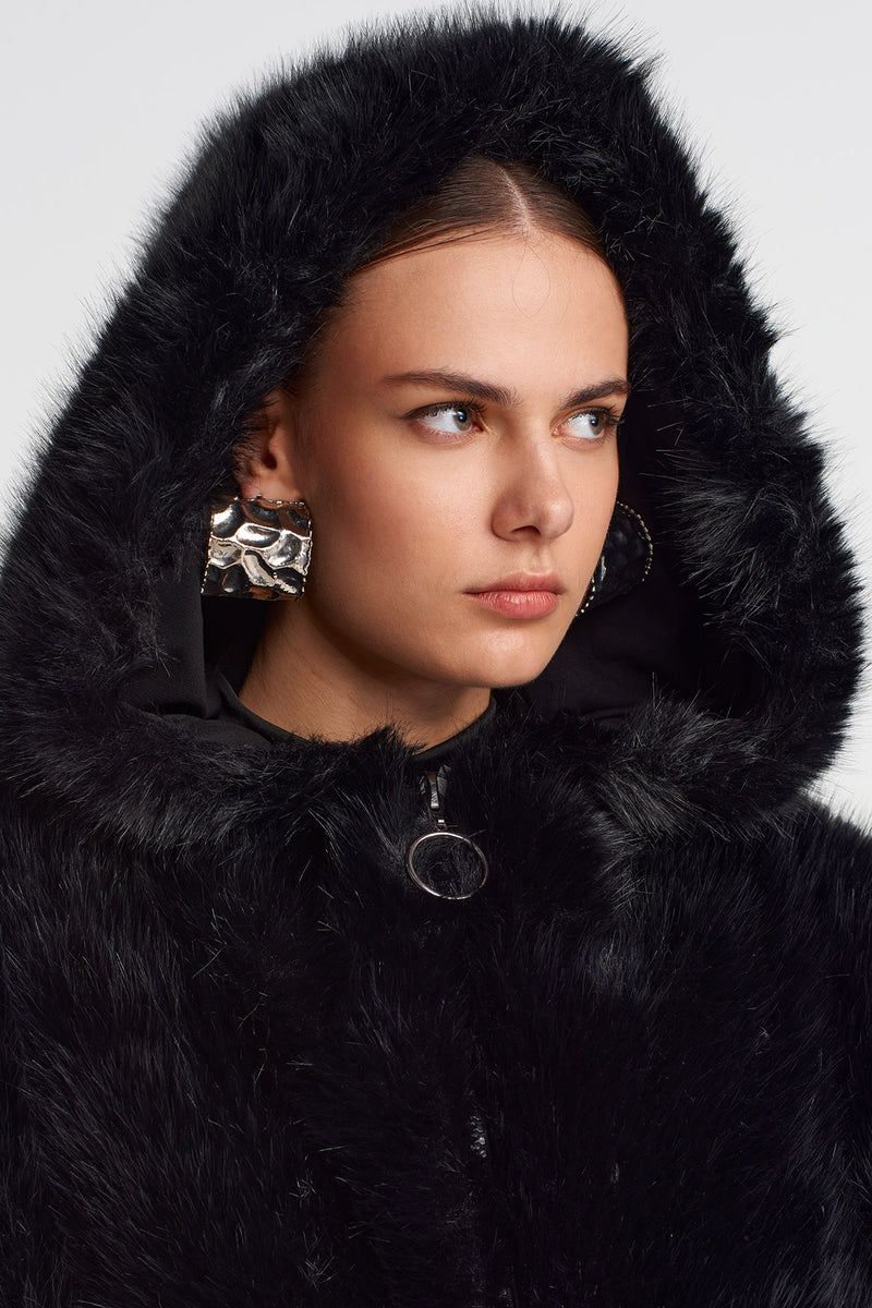 Nu Vegan Fur Hooded Vest Black