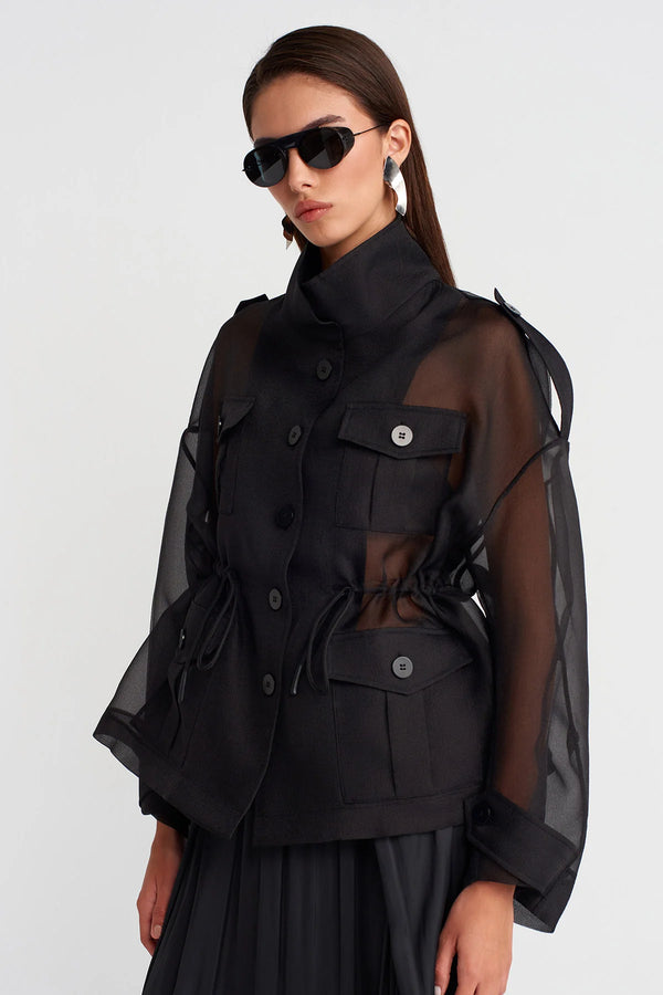 Nu Drawstring Waist Organza Jacket Black