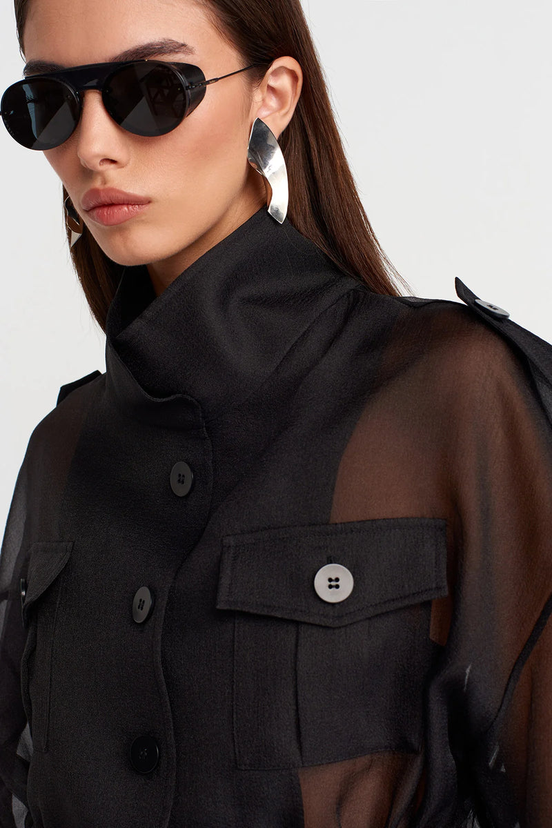 Nu Drawstring Waist Organza Jacket Black