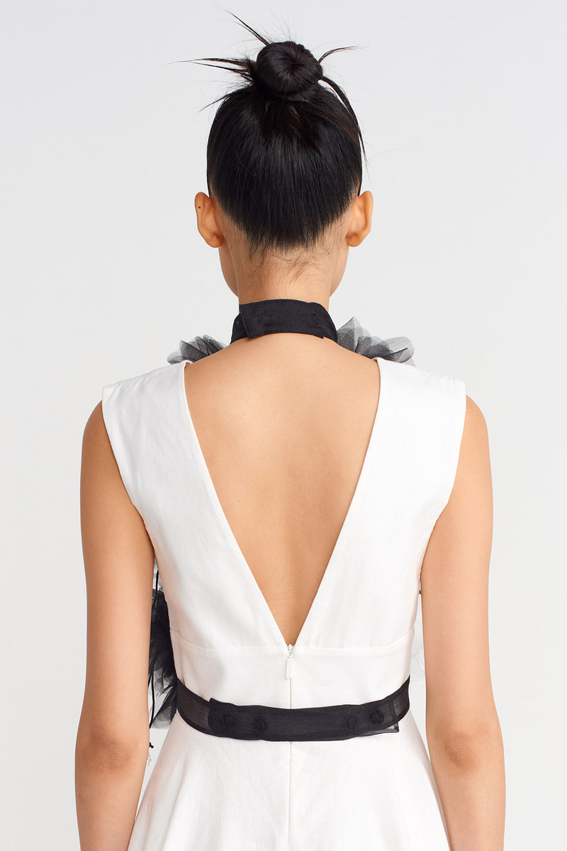 NU Organza Floral Detailed Neckpiece Black/Offwhite