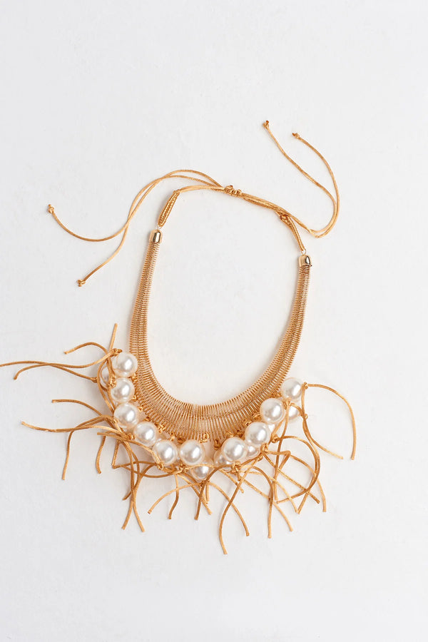 NU Large Pearl Rope Necklace Gold