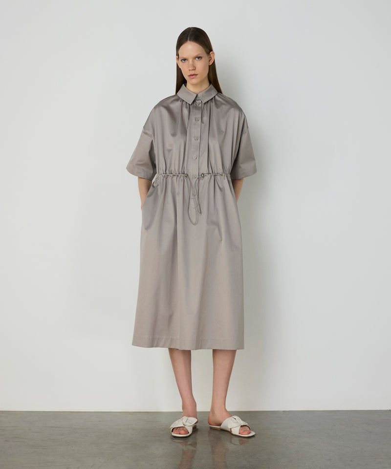 Machka Adjustable Waist Poplin Dress Stone