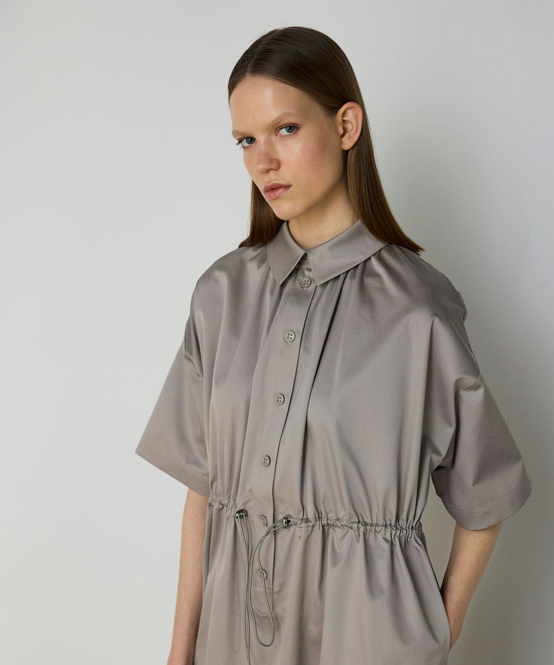 Machka Adjustable Waist Poplin Dress Stone