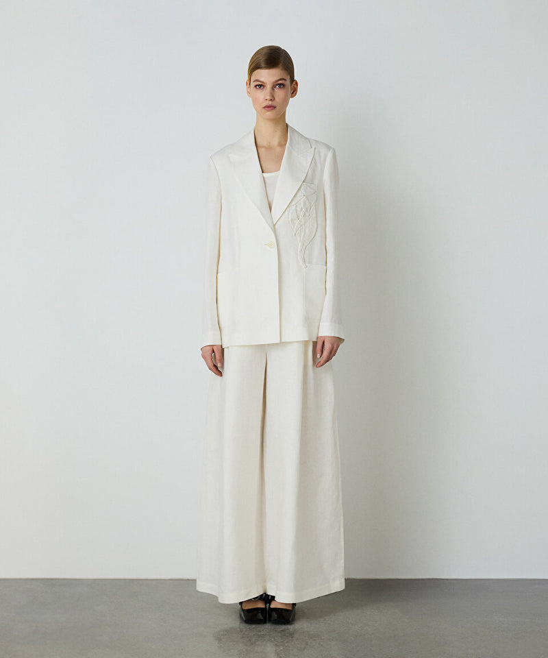 Machka Floral Applique Linen Blazer White