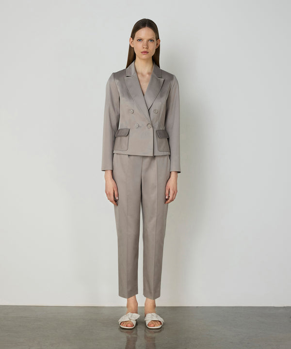 Machka Gabardine Blazer With Wide Pockets Stone