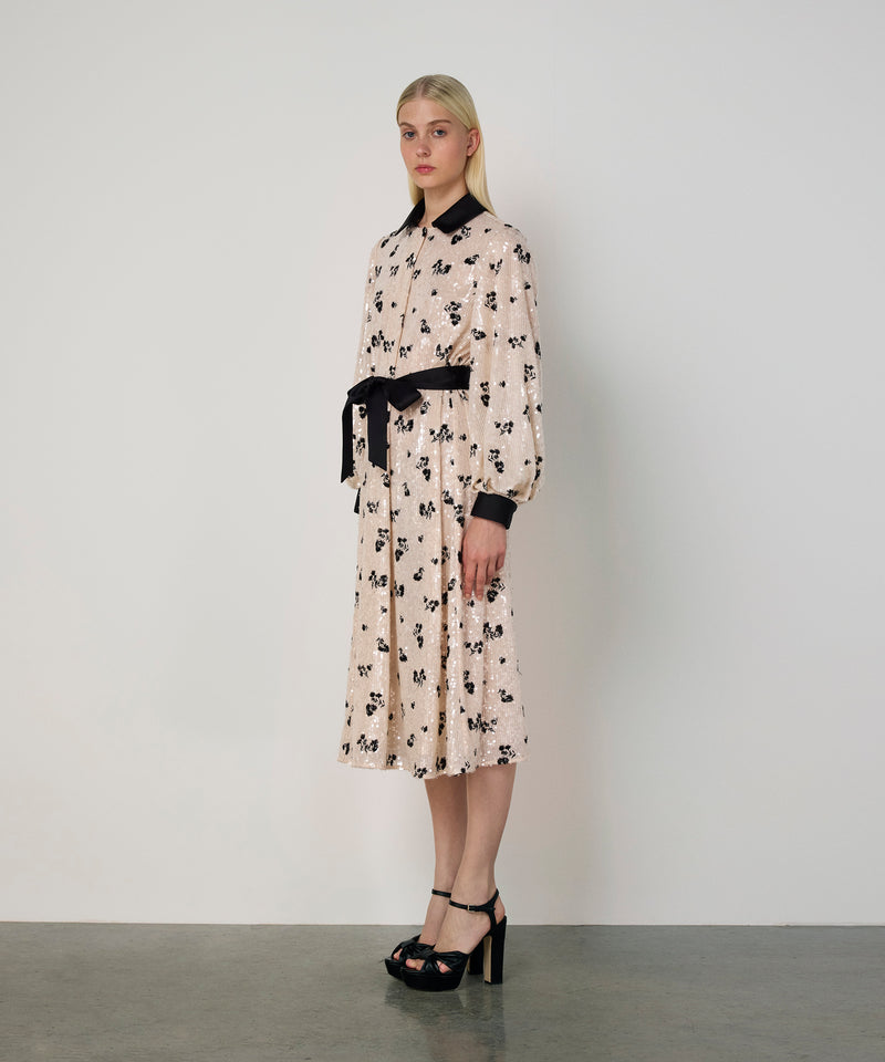 Machka Belted Sequin Dress Ecru