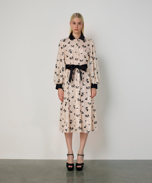 Machka Belted Sequin Dress Ecru
