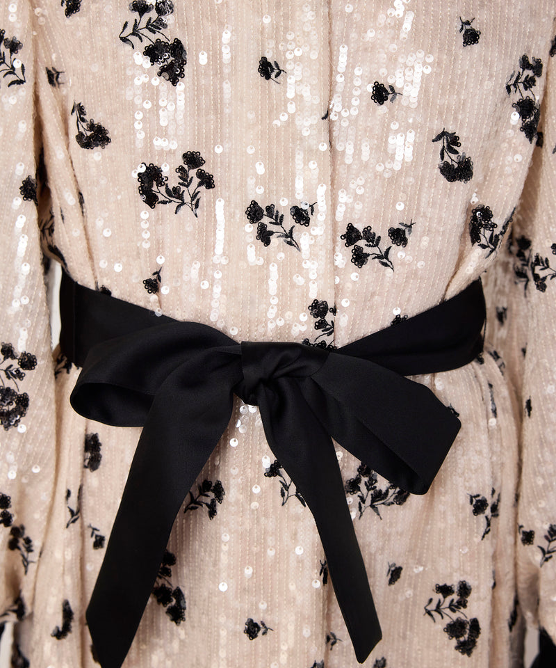 Machka Belted Sequin Dress Ecru