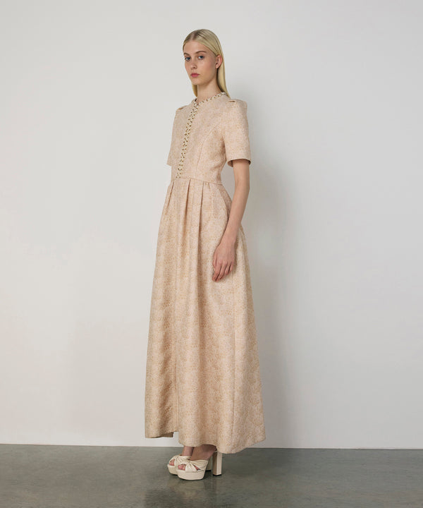 Machka Pleated Waist Jacquard Dress Off White