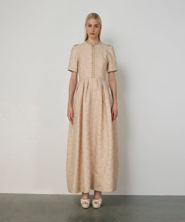 Machka Pleated Waist Jacquard Dress Off White