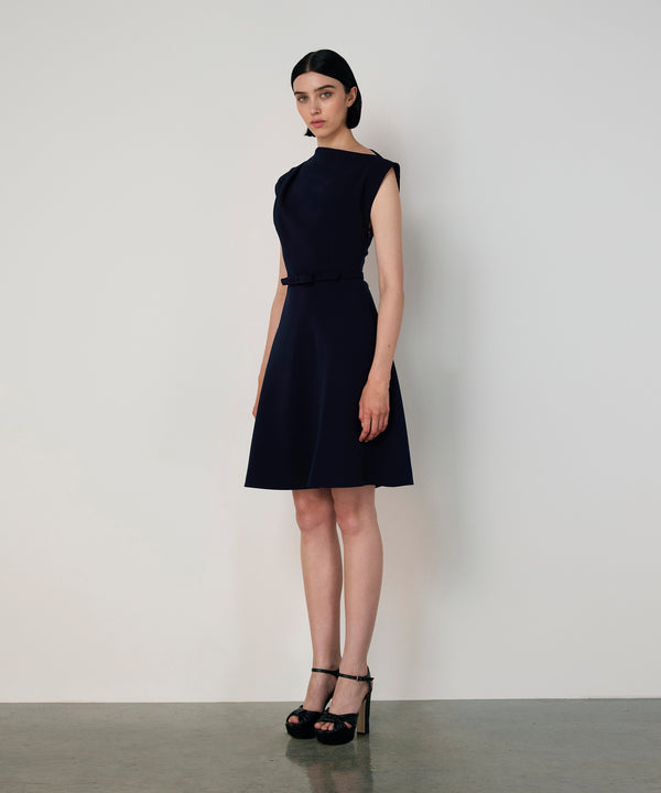 Machka Boat Neck Dress With Bow Detail Navy
