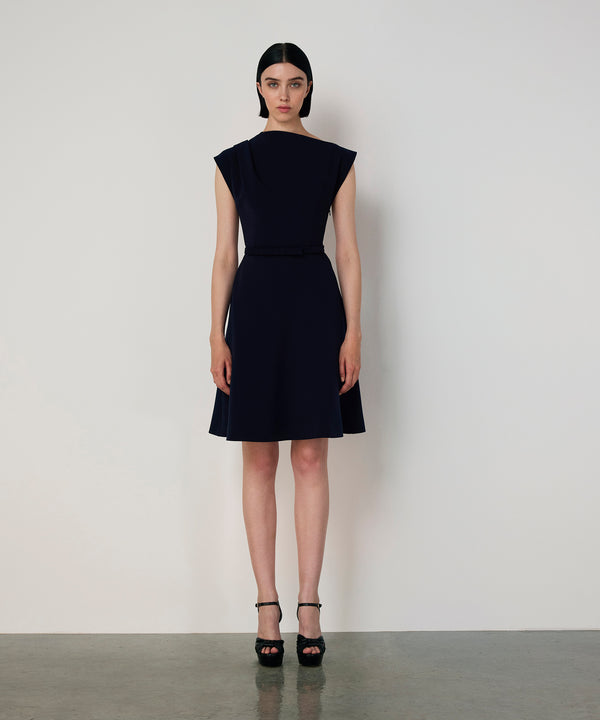Machka Boat Neck Dress With Bow Detail Navy