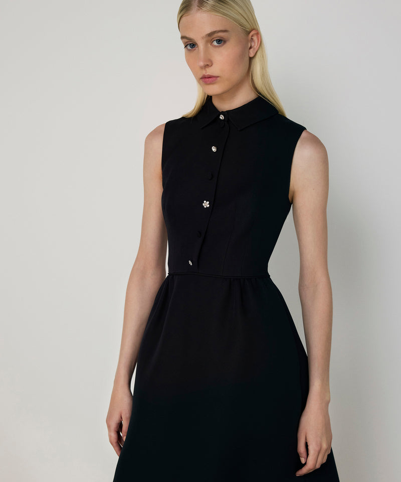 Machka Mixed Button Crepe Dress Black