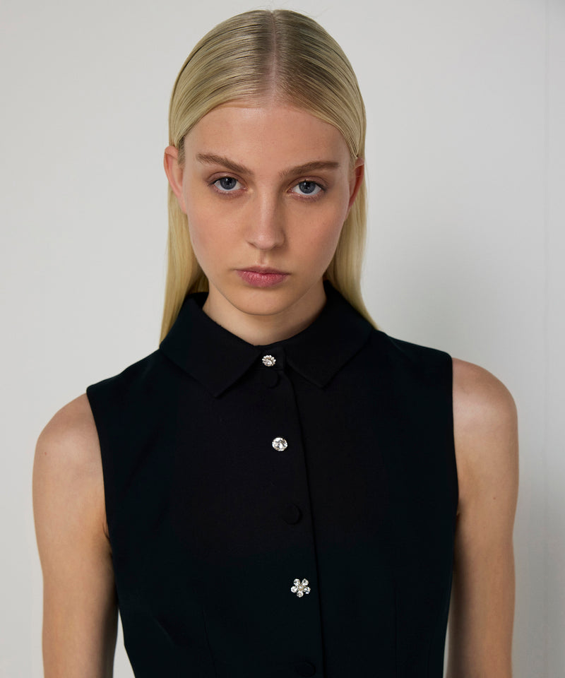 Machka Mixed Button Crepe Dress Black