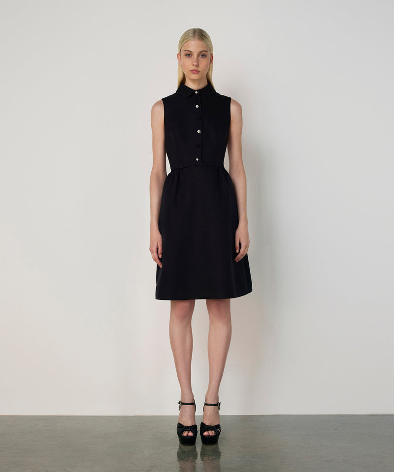 Machka Mixed Button Crepe Dress Black