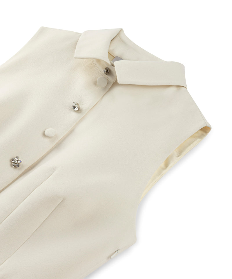 Machka Mixed Button Crepe Dress Ecru