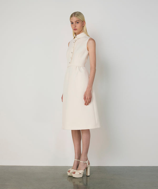 Machka Mixed Button Crepe Dress Ecru