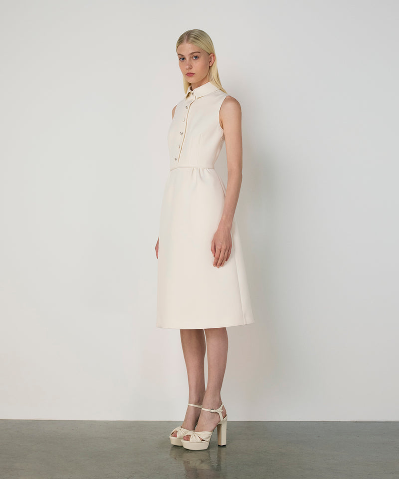 Machka Mixed Button Crepe Dress Ecru