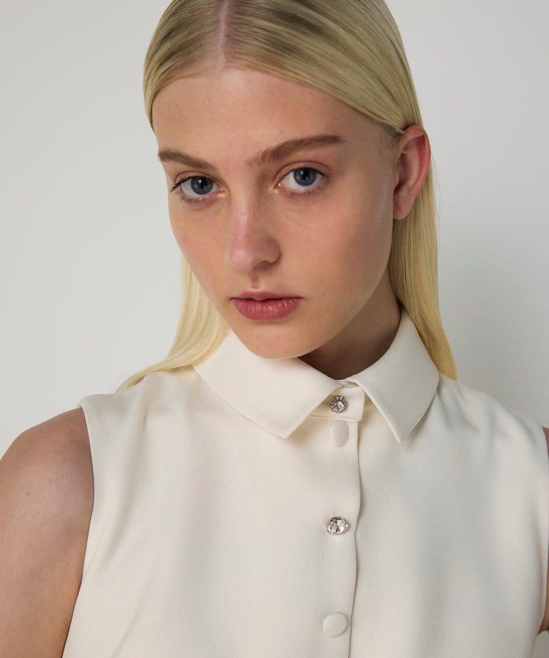 Machka Mixed Button Crepe Dress Ecru