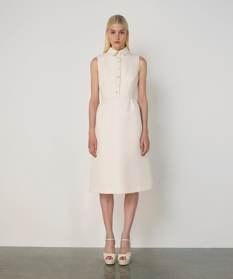 Machka Mixed Button Crepe Dress Ecru