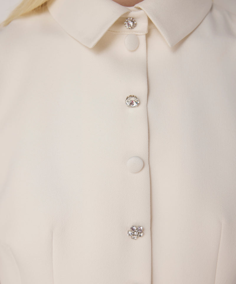 Machka Mixed Button Crepe Dress Ecru